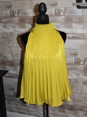 Pleated Halter-Neck Top by Cache in Chartreuse Fun Sassy Sophisticated Blouse